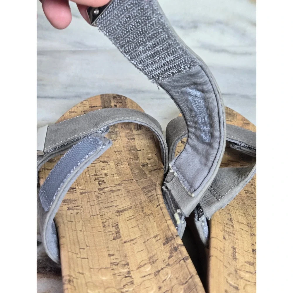 Vionic Pepper Ruched Grey Wedge Slide Sandals Orthotic Comfort Straps Womens‎ 9